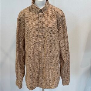 NWOT Men's Obey Tan Button-Down Shirt with Black Print Sz XL